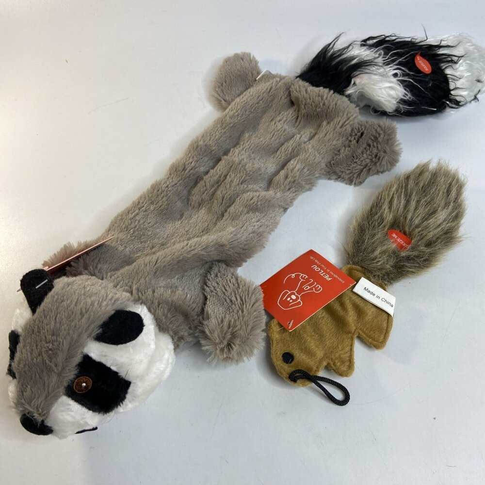 2 Squeaker Dog Chew Toy No Stuffing Plush Pet Puppy Crinkle Squeaky Noise